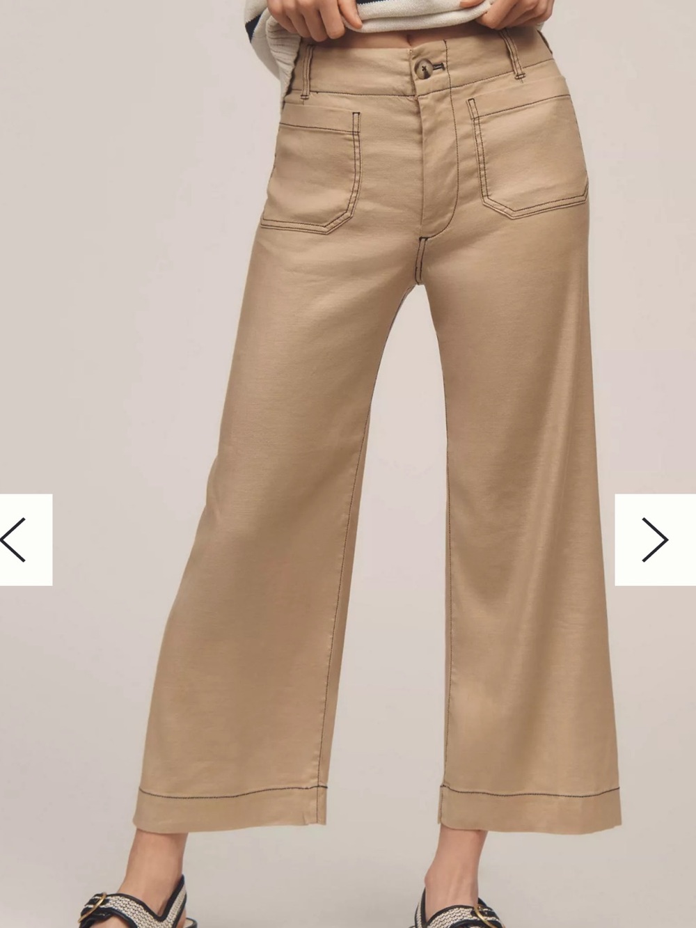 Maeve The Colette Cropped Wide-Leg Pants: Contrast-Stitch Linen Edition